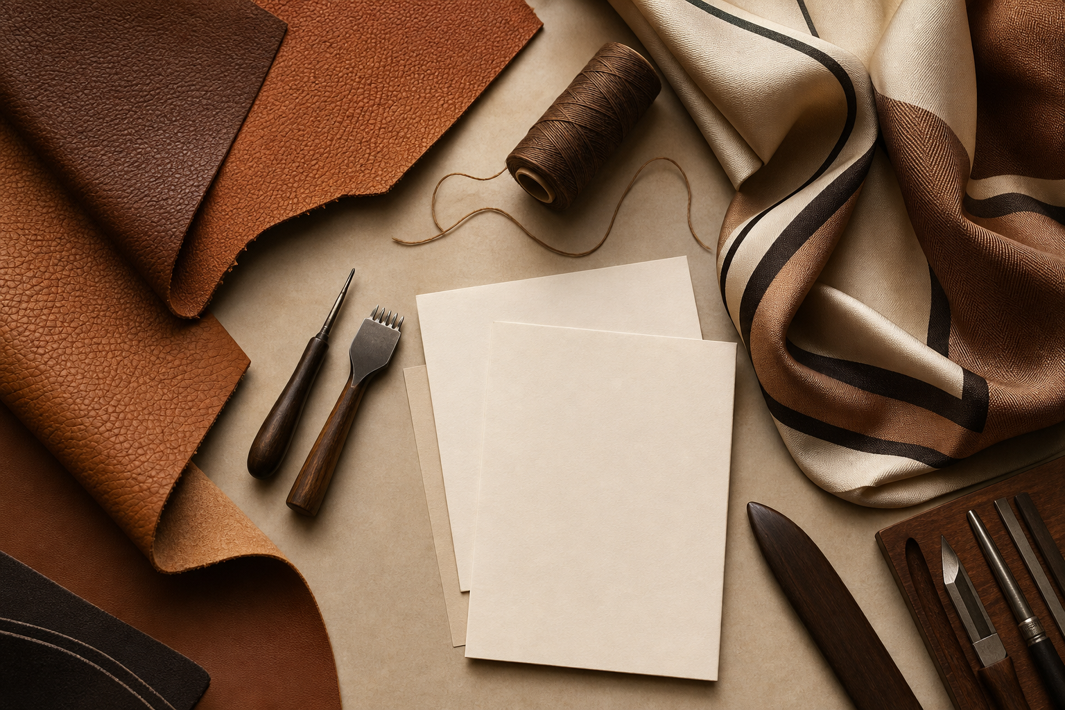 Luxury craft materials arranged for fashion strategy.