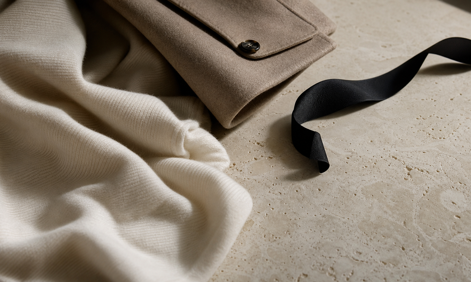 Luxury material study with folded cashmere and wool.